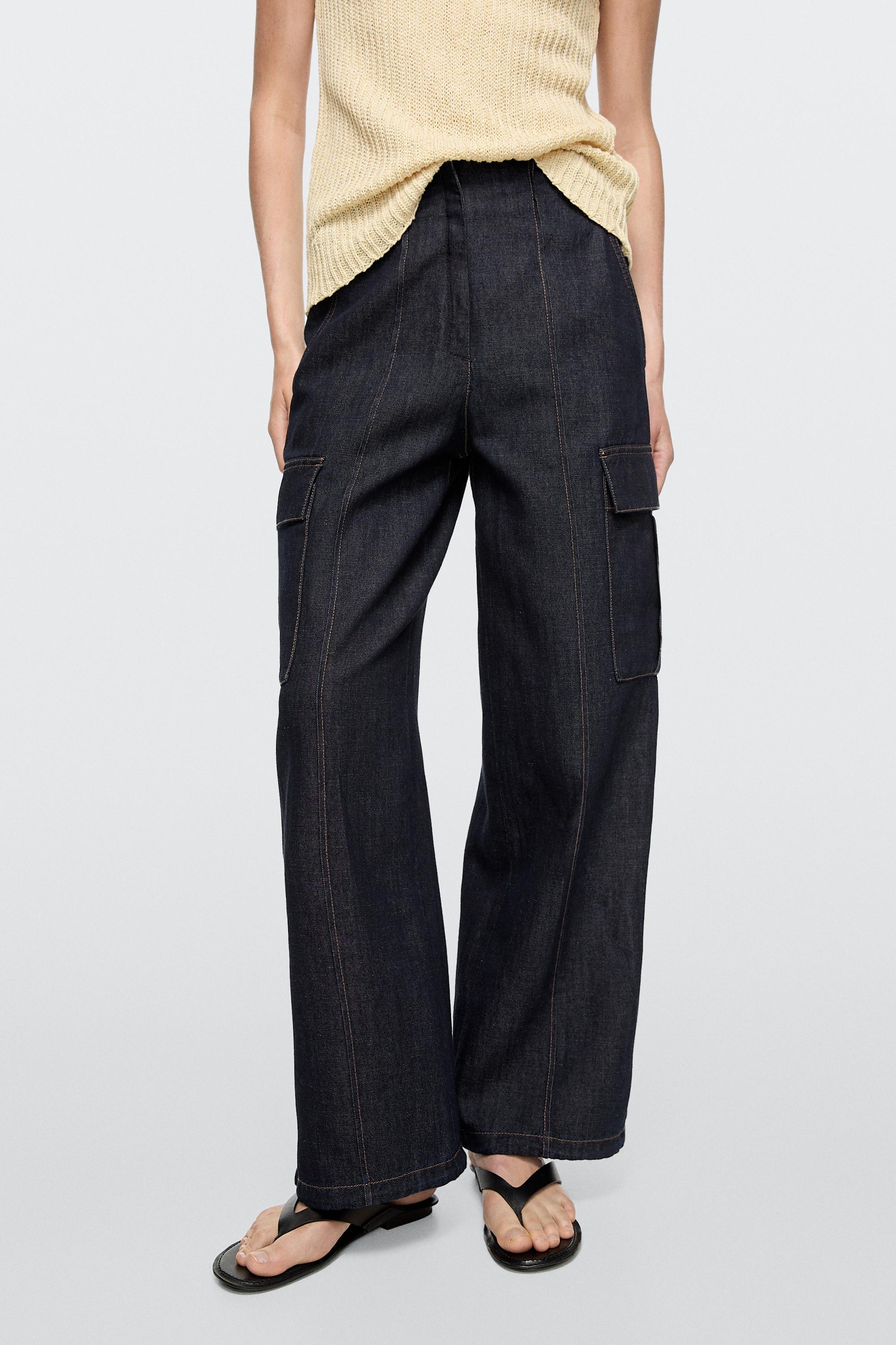 Linen blend cargo jeans
